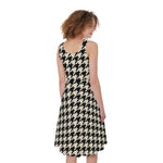Tan And Black Houndstooth Pattern Print Women's Sleeveless Dress