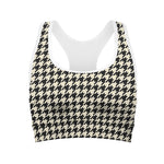 Tan And Black Houndstooth Pattern Print Women's Sports Bra