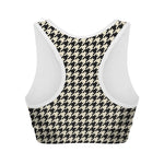 Tan And Black Houndstooth Pattern Print Women's Sports Bra
