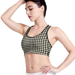 Tan And Black Houndstooth Pattern Print Women's Sports Bra