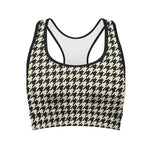 Tan And Black Houndstooth Pattern Print Women's Sports Bra