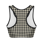 Tan And Black Houndstooth Pattern Print Women's Sports Bra