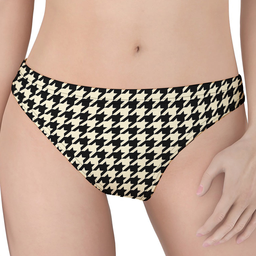 Tan And Black Houndstooth Pattern Print Women's Thong