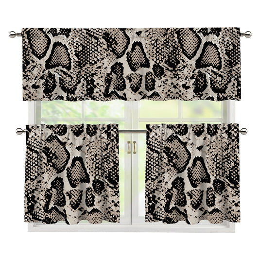 Tan And Black Snakeskin Print 3 Piece Kitchen Curtains