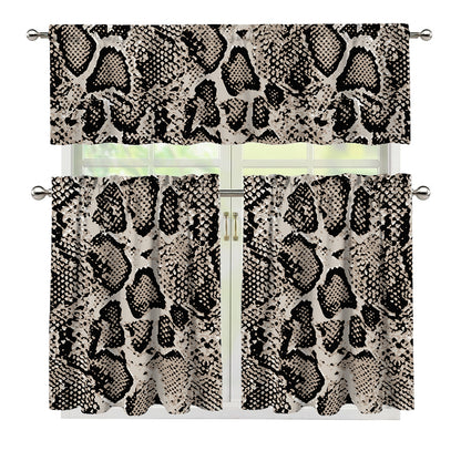Tan And Black Snakeskin Print 3 Piece Kitchen Curtains