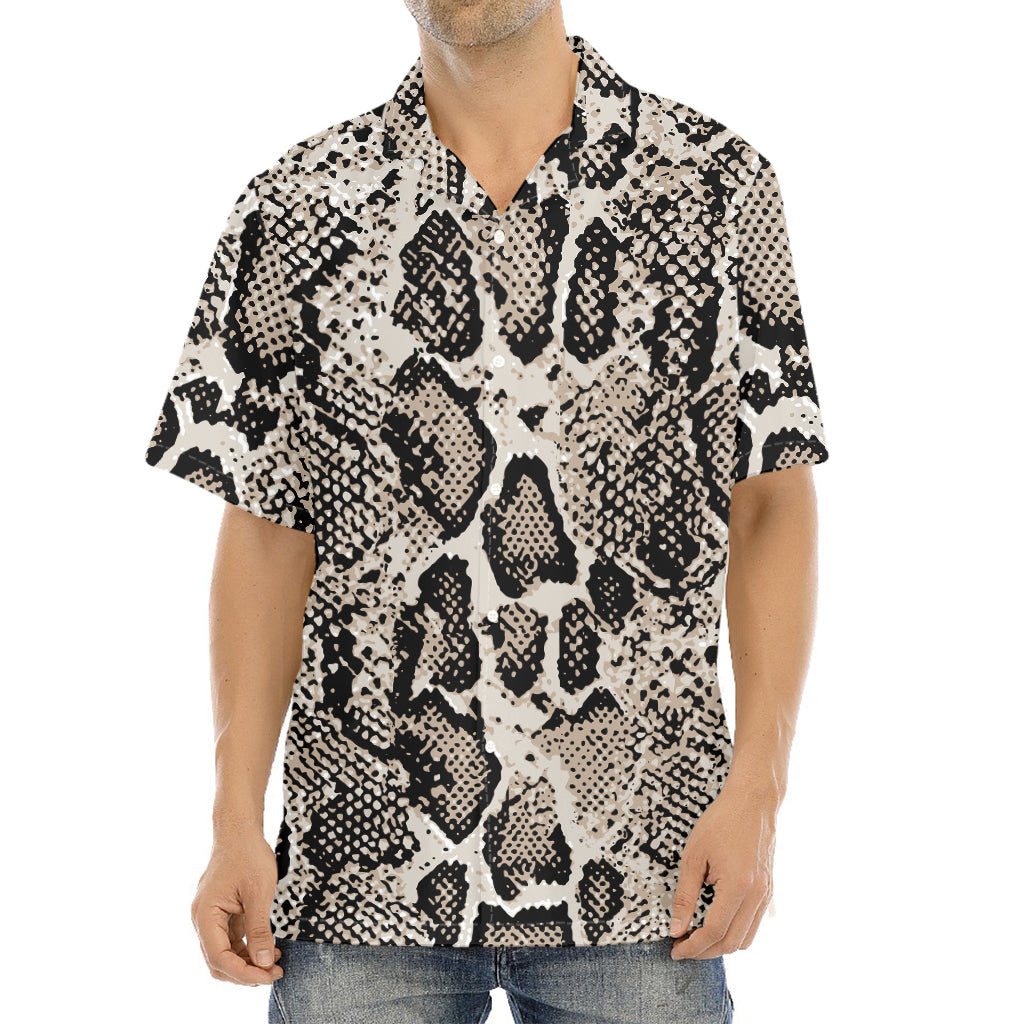 Tan And Black Snakeskin Print Aloha Shirt