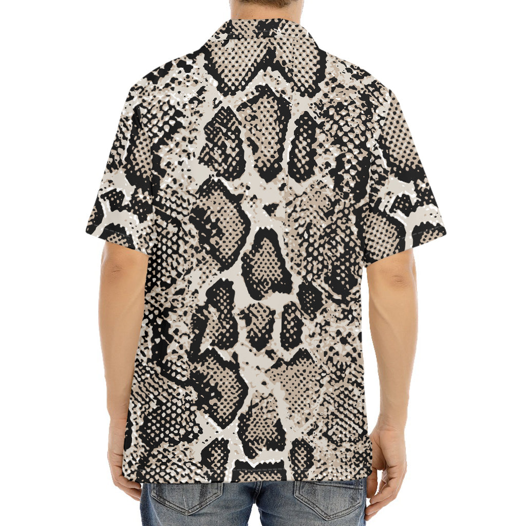 Tan And Black Snakeskin Print Aloha Shirt