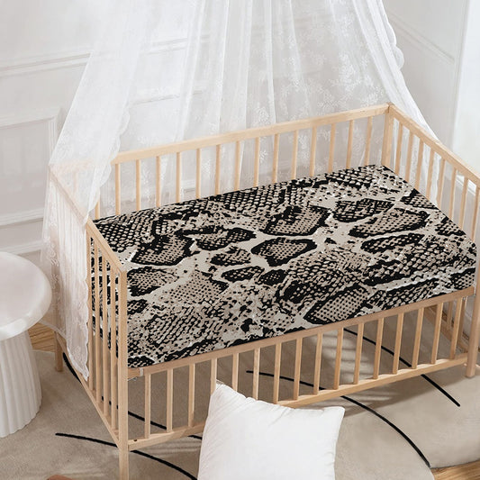 Tan And Black Snakeskin Print Baby Crib Sheet