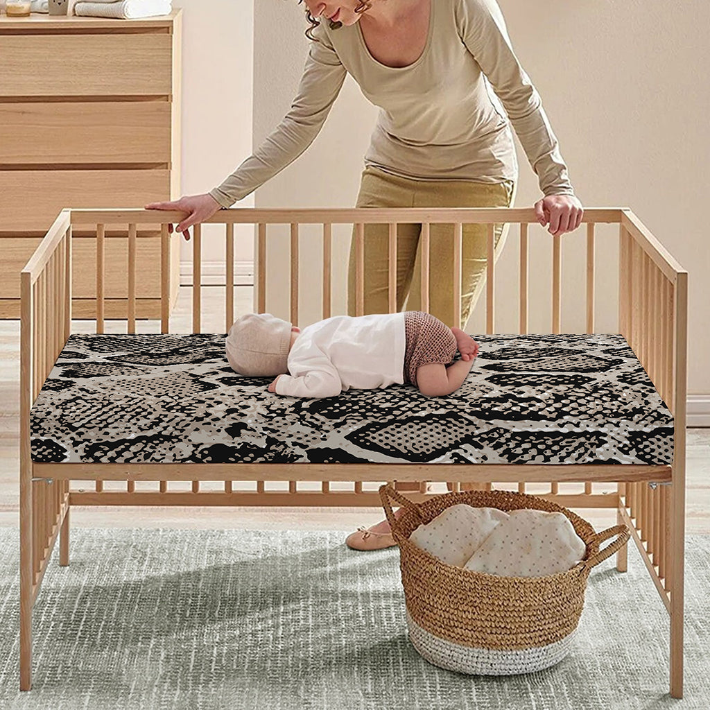 Tan And Black Snakeskin Print Baby Crib Sheet