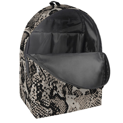 Tan And Black Snakeskin Print Backpack