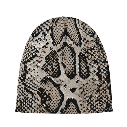 Tan And Black Snakeskin Print Beanie