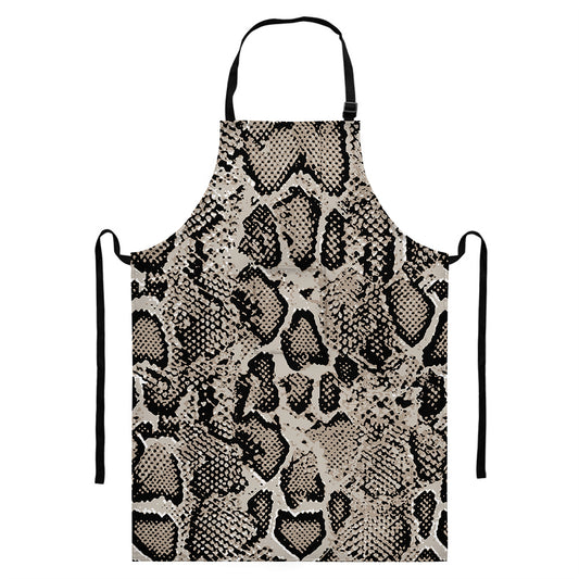 Tan And Black Snakeskin Print Bib Apron With Pocket