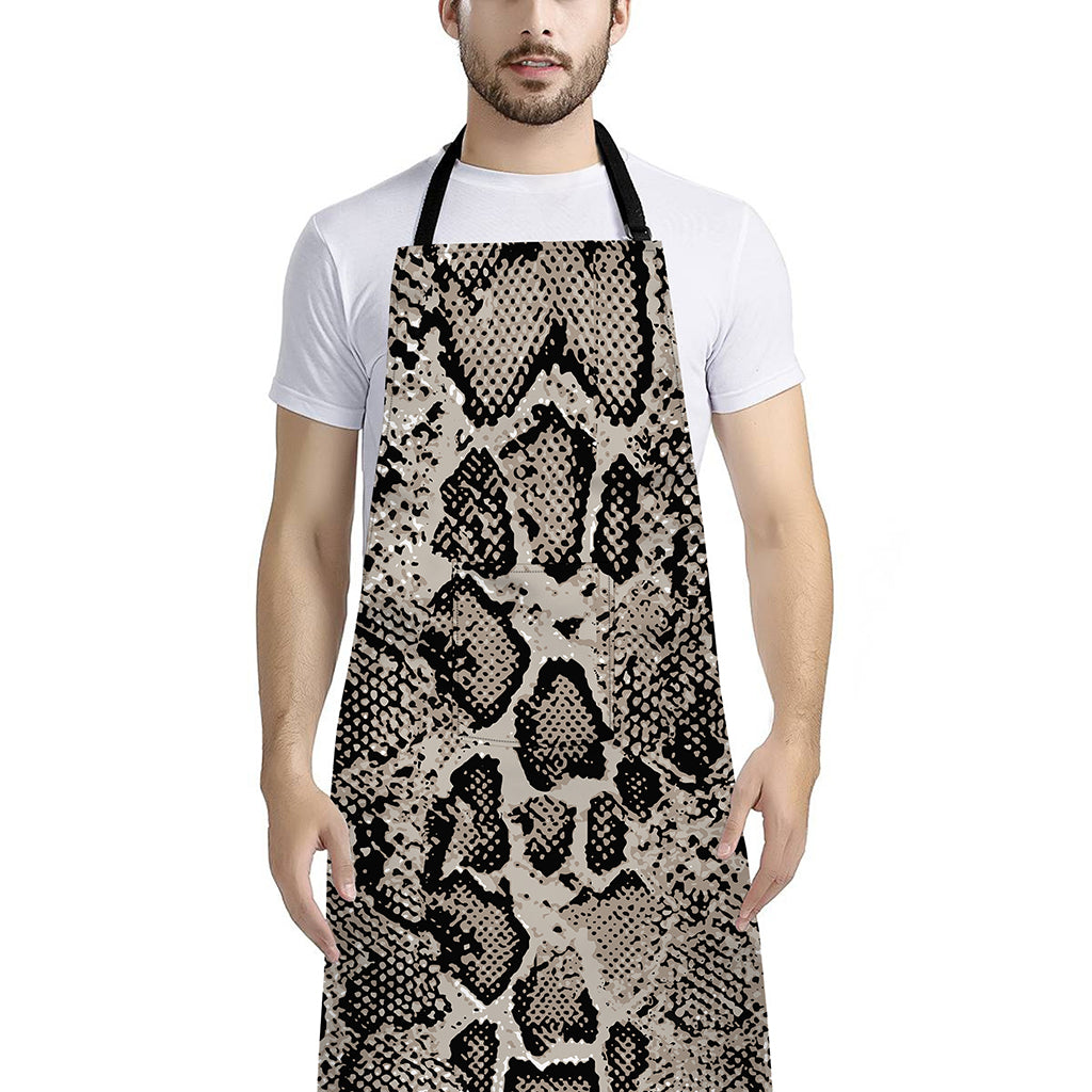 Tan And Black Snakeskin Print Bib Apron With Pocket