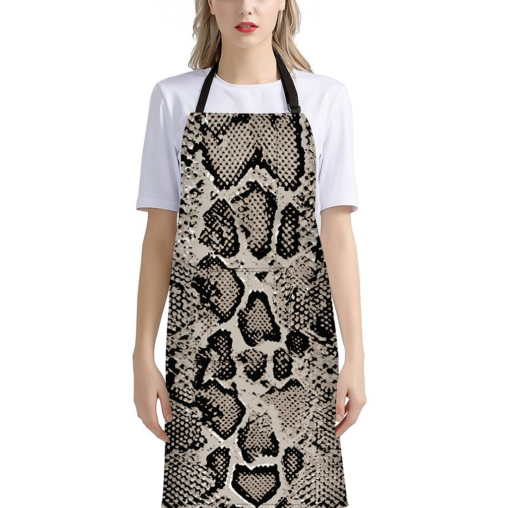 Tan And Black Snakeskin Print Bib Apron With Pocket