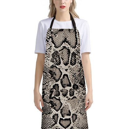 Tan And Black Snakeskin Print Bib Apron With Pocket