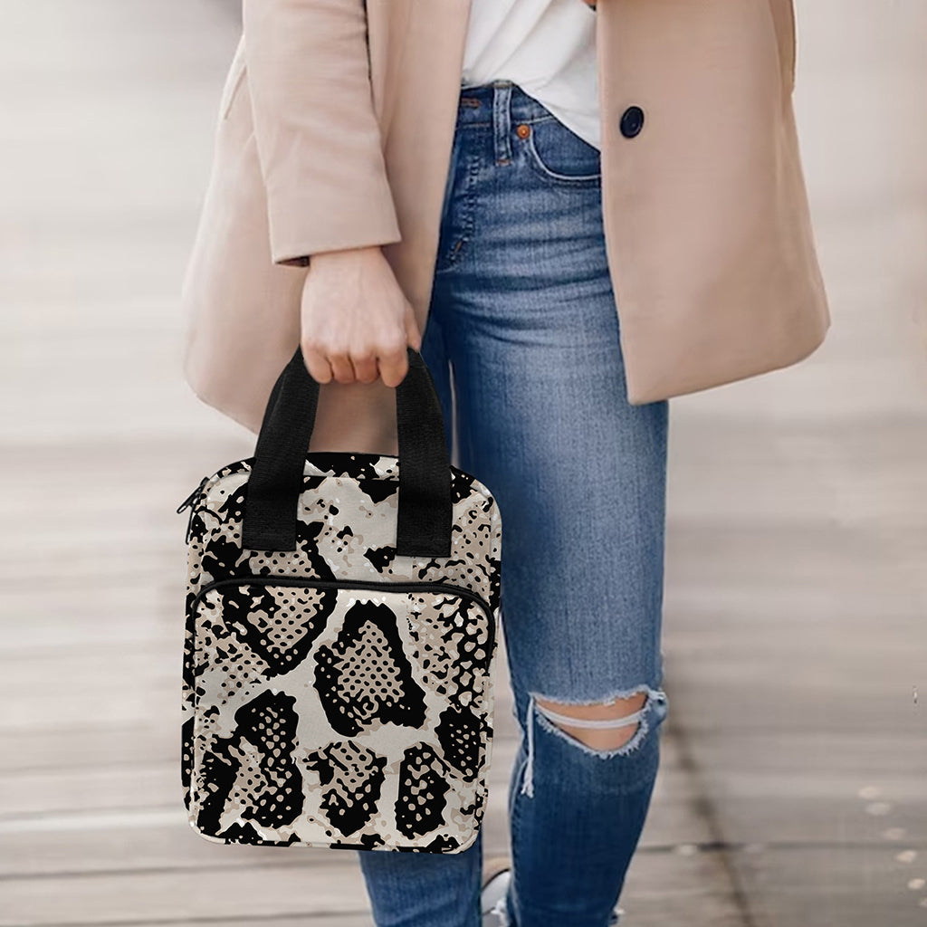 Tan And Black Snakeskin Print Bible Tote Bag