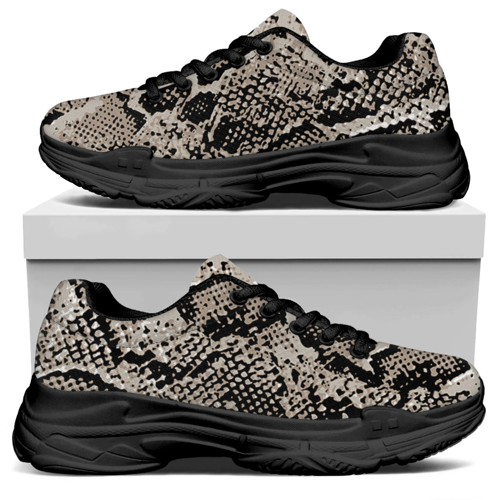 Tan And Black Snakeskin Print Black Chunky Shoes