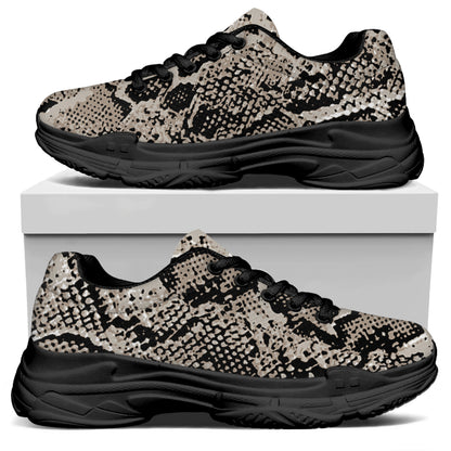 Tan And Black Snakeskin Print Black Chunky Shoes