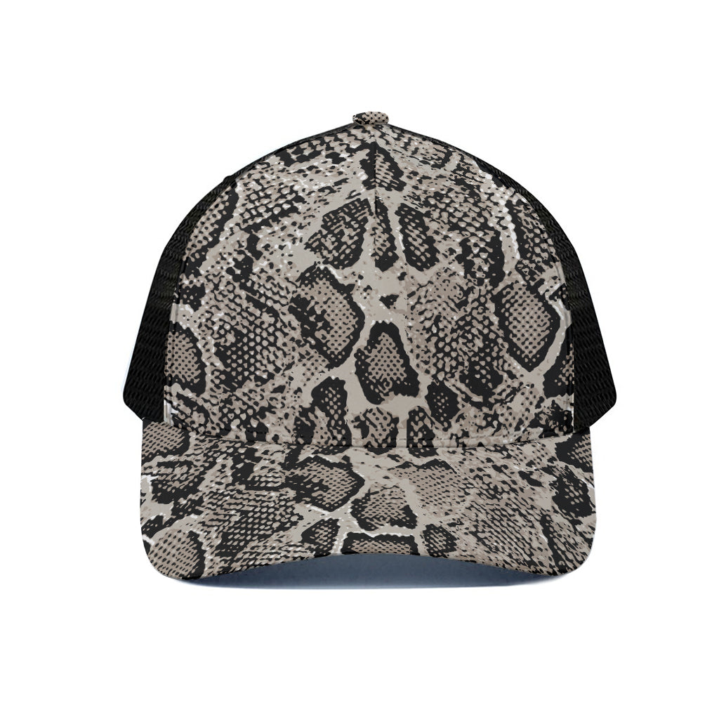 Tan And Black Snakeskin Print Black Mesh Trucker Cap
