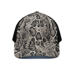 Tan And Black Snakeskin Print Black Mesh Trucker Cap