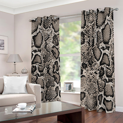 Tan And Black Snakeskin Print Blackout Grommet Curtains