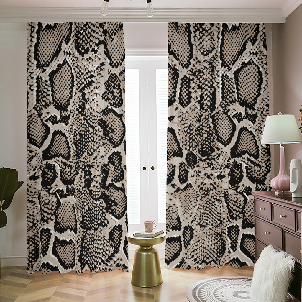 Tan And Black Snakeskin Print Blackout Pencil Pleat Curtains