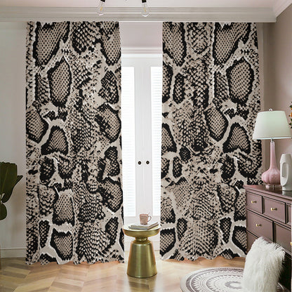 Tan And Black Snakeskin Print Blackout Pencil Pleat Curtains