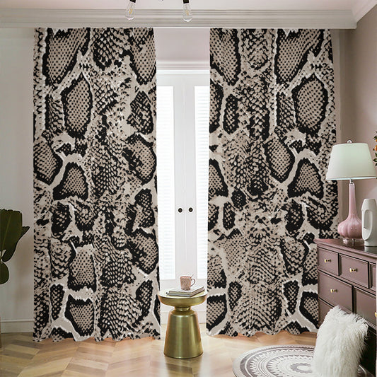 Tan And Black Snakeskin Print Blackout Pencil Pleat Curtains