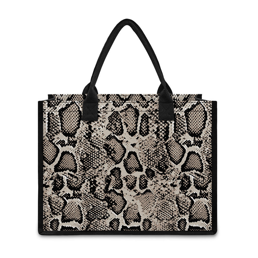 Tan And Black Snakeskin Print Canvas Tote Bag