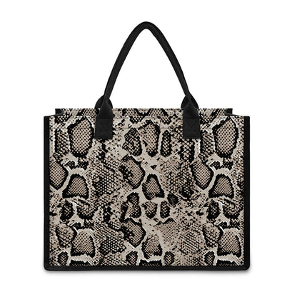 Tan And Black Snakeskin Print Canvas Tote Bag