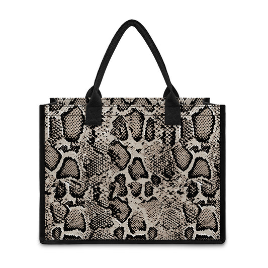 Tan And Black Snakeskin Print Canvas Tote Bag