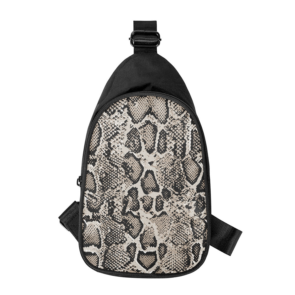 Tan And Black Snakeskin Print Chest Bag