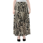 Tan And Black Snakeskin Print Chiffon Maxi Skirt