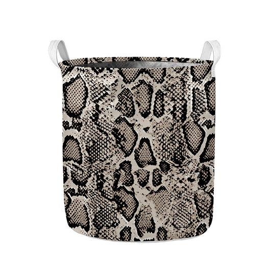 Tan And Black Snakeskin Print Collapsible Laundry Basket