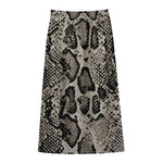 Tan And Black Snakeskin Print Cotton Front Slit Maxi Skirt