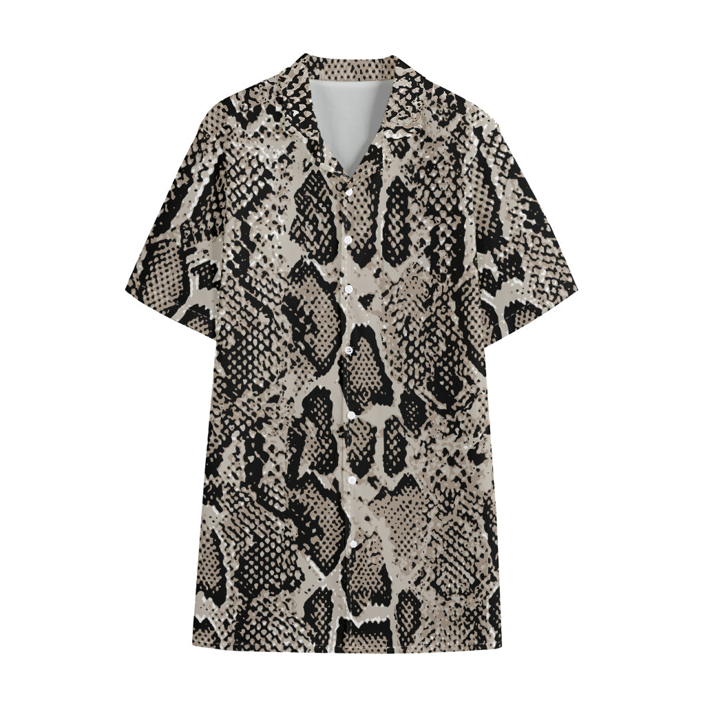 Tan And Black Snakeskin Print Cotton Hawaiian Shirt