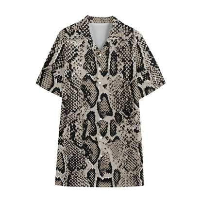 Tan And Black Snakeskin Print Cotton Hawaiian Shirt