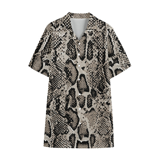 Tan And Black Snakeskin Print Cotton Hawaiian Shirt