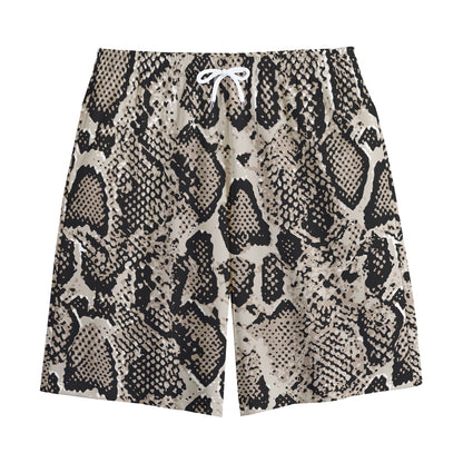 Tan And Black Snakeskin Print Cotton Shorts