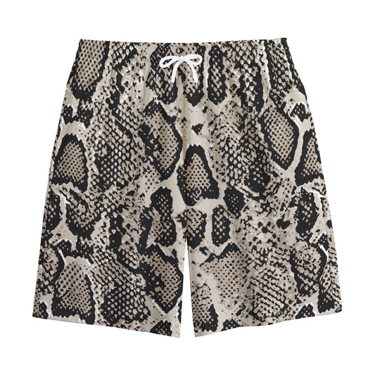 Tan And Black Snakeskin Print Cotton Shorts