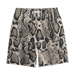 Tan And Black Snakeskin Print Cotton Shorts