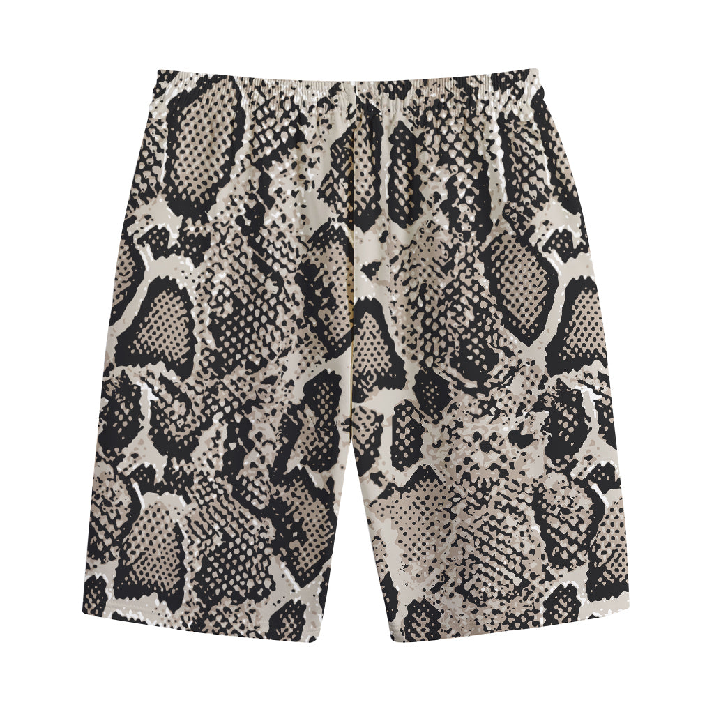 Tan And Black Snakeskin Print Cotton Shorts