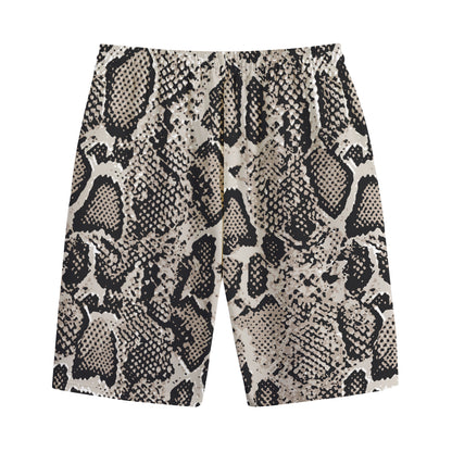Tan And Black Snakeskin Print Cotton Shorts