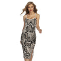 Tan And Black Snakeskin Print Cross Back Cami Dress