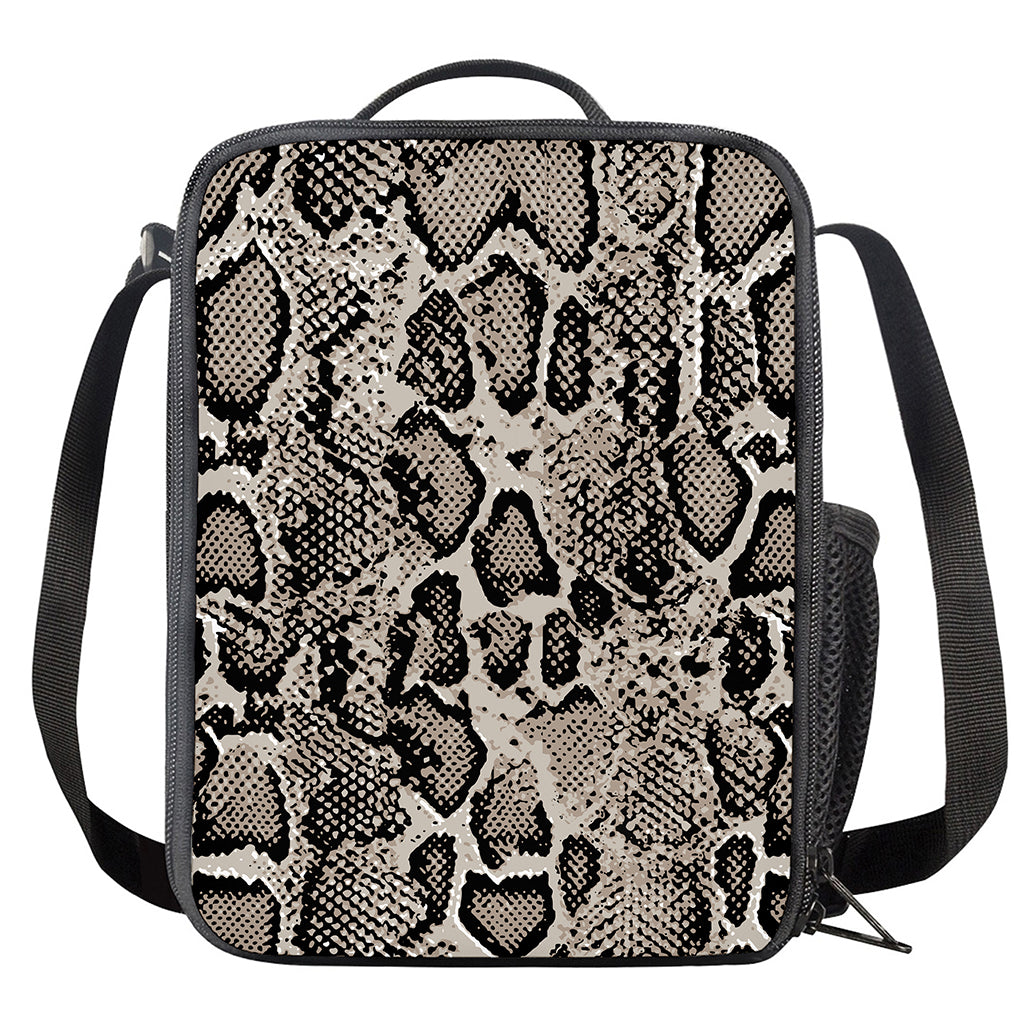Tan And Black Snakeskin Print Crossbody Lunch Bag