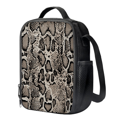 Tan And Black Snakeskin Print Crossbody Lunch Bag