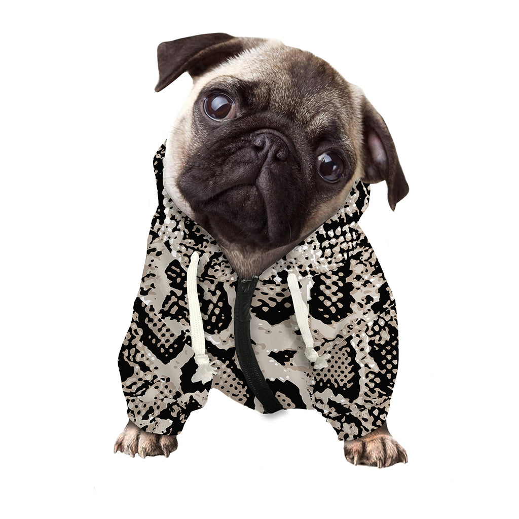 Tan And Black Snakeskin Print Dog Zip Up Hoodie