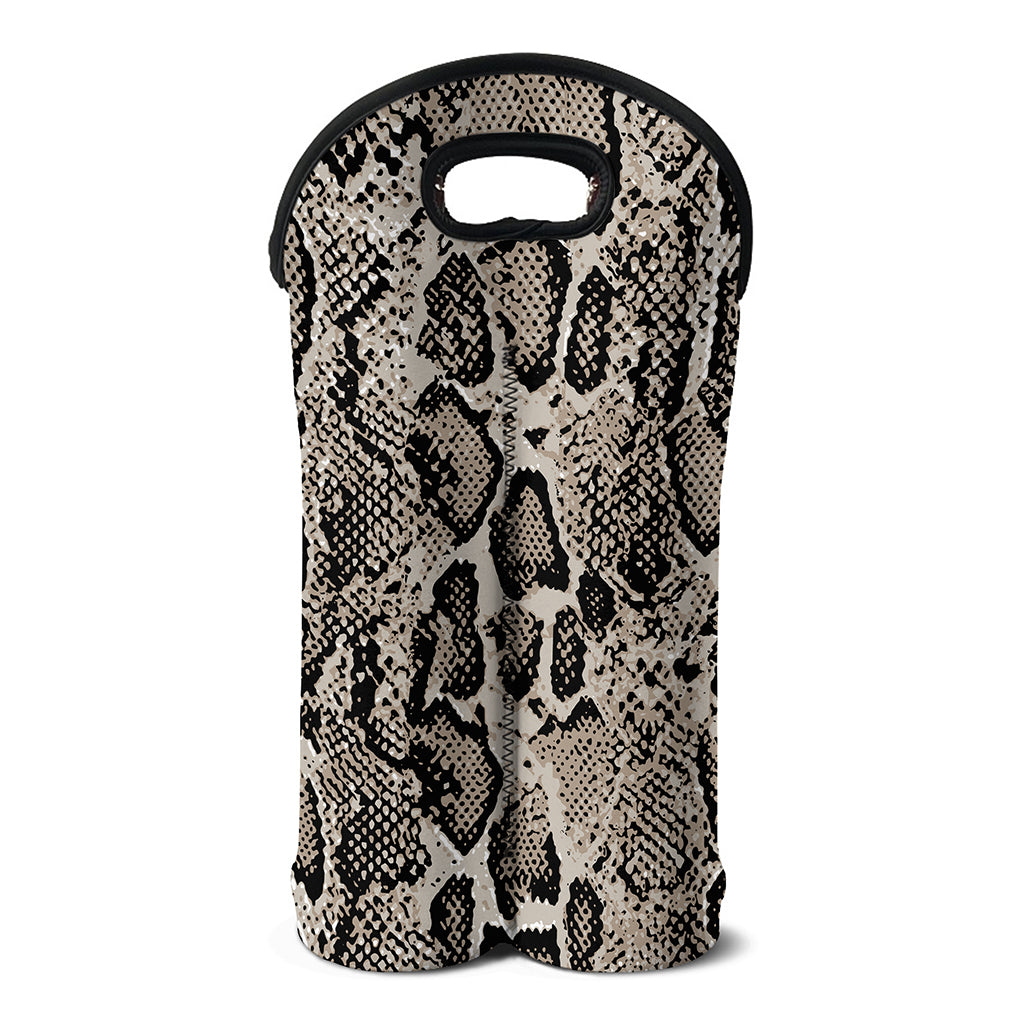 Tan And Black Snakeskin Print Double Neoprene Wine Tote