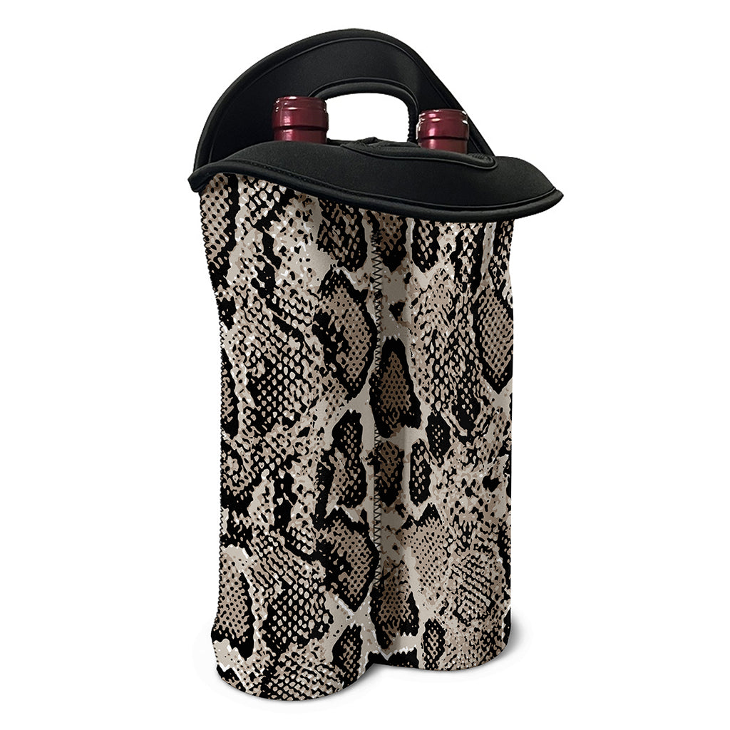 Tan And Black Snakeskin Print Double Neoprene Wine Tote