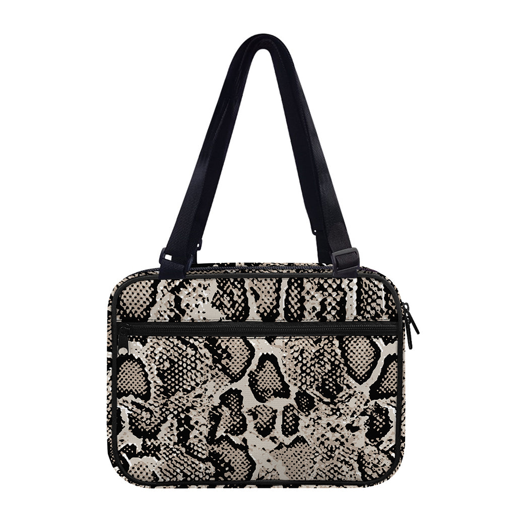 Tan And Black Snakeskin Print Double Strap Bible Bag
